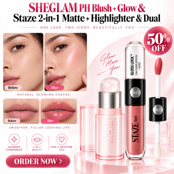 SHEGLAM PH Blush + Glow & Staze 2-in-1 Matte + Highlighter Lip Duo – pH-Adapting Cheek Radiance & Long-Lasting Lip Color