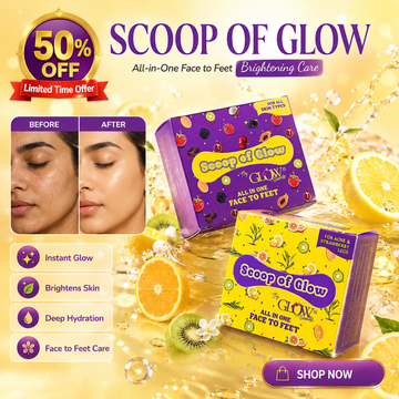Scoop of glow All in one face to feet brightening combo - instant glow & brightening in just 1 scoop - hydrate & brightening skin, control ance & strawberry legs - best for face & body both