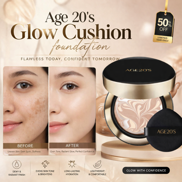 Age 20's Glowy 3 in 1Cushion Foundation - Skin Care + Glow + Tint - 71% Essence & SPF 50+ - Flawless Coverage, Instant Glow & Deep Hydration